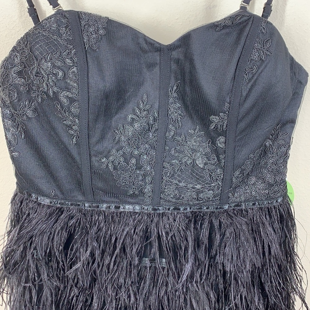 Windsor black ostrich spaghetti strap feather mini dress size large NWT - Picture 5 of 12